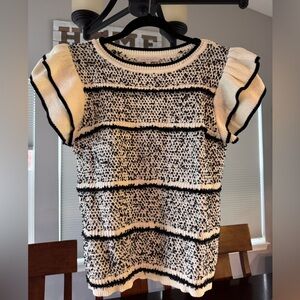 Skies Are Blue Cream and Black Knit Top